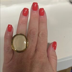 Kenneth Jay Lane Gold and Cream Statement Ring Size 8